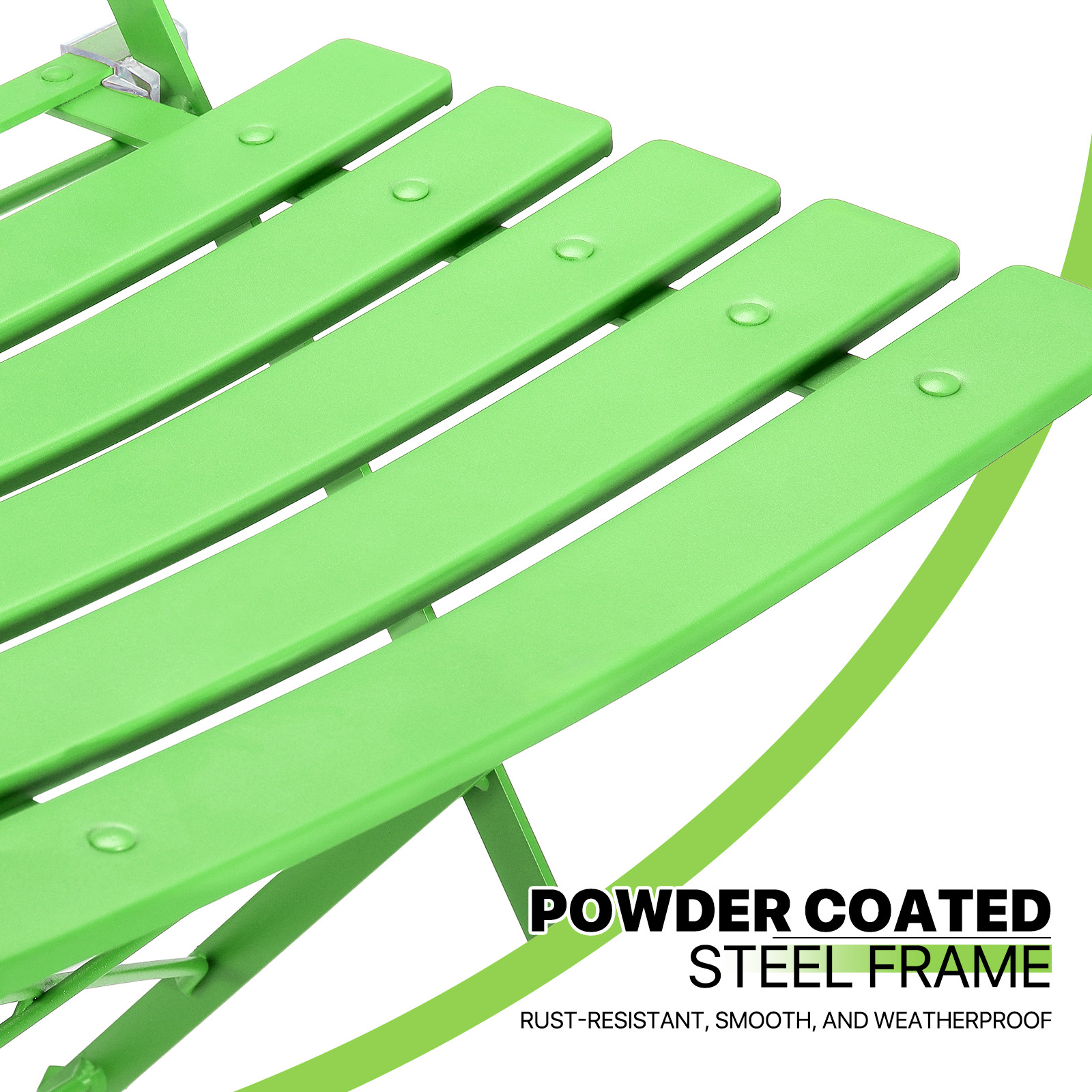 3 Piece Green Patio Table Chairs Set Foldable Garden Patio Furniture w/Cushion