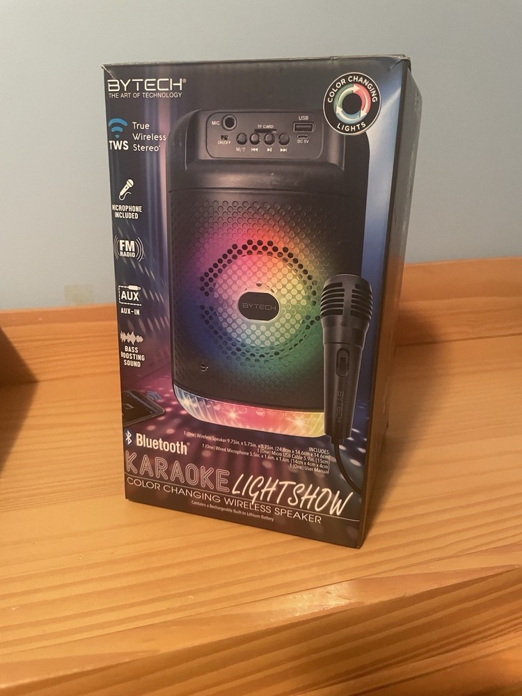 BYTECH Bluetooth Karaoke System Color Lights Wireless Speaker & Microphone