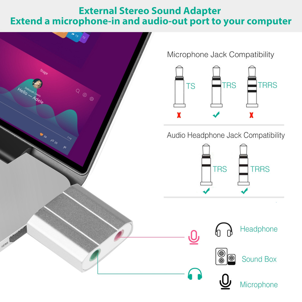 USB Audio Adapter External Stereo Sound Card