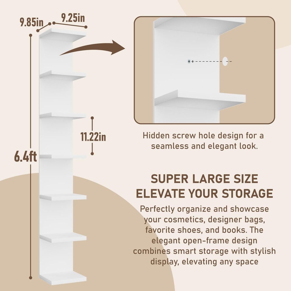 7 Tier Wall Shelf Unit, Floating Shelves for Storage Home Display, Versatile ...