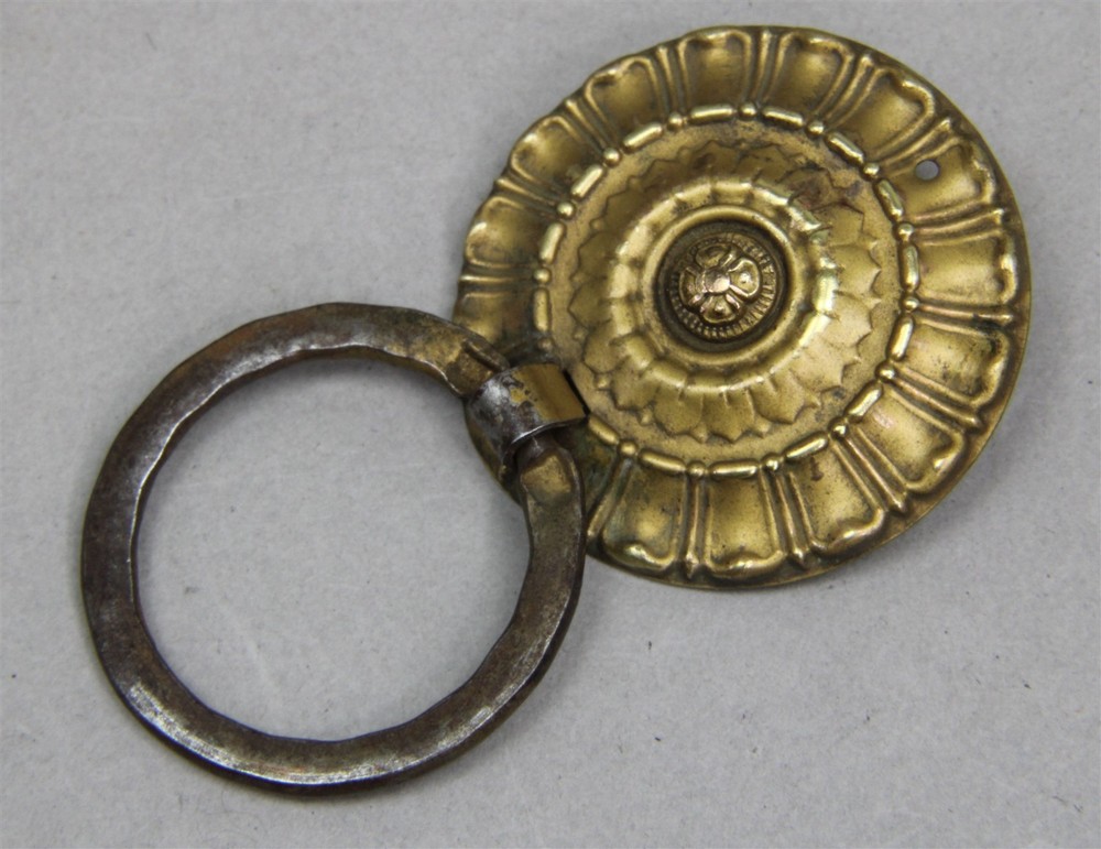 Single Ornate Antique Victorian Brass Cabinet Drawer Single Post Ring Pull
