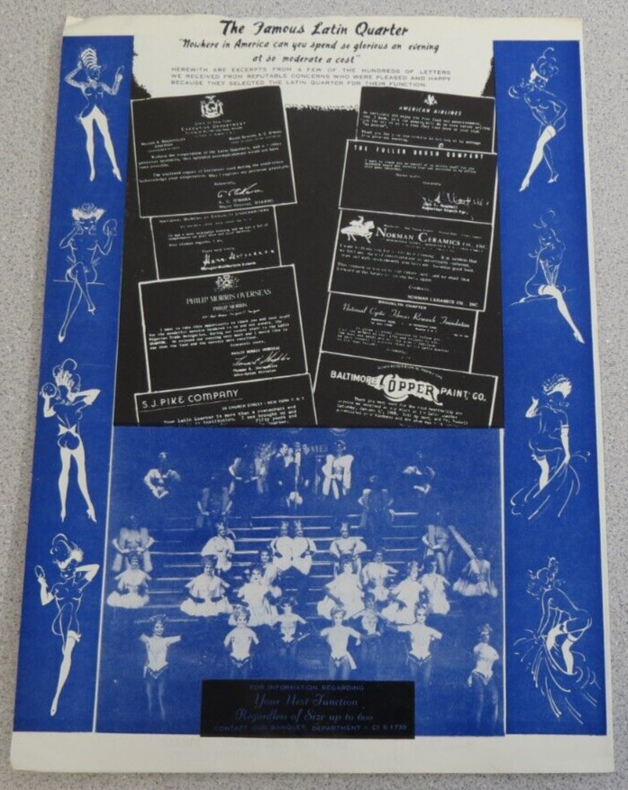 Latin Quarter New York Souvenir Program Playbill Menu Diner's Club Membership