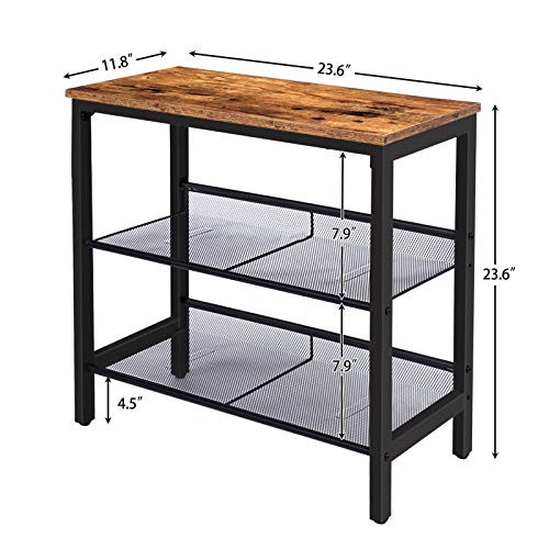 Side Table, 3-Tier Narrow End Table, Nightstand with 2 1 Rustic Brown + Black