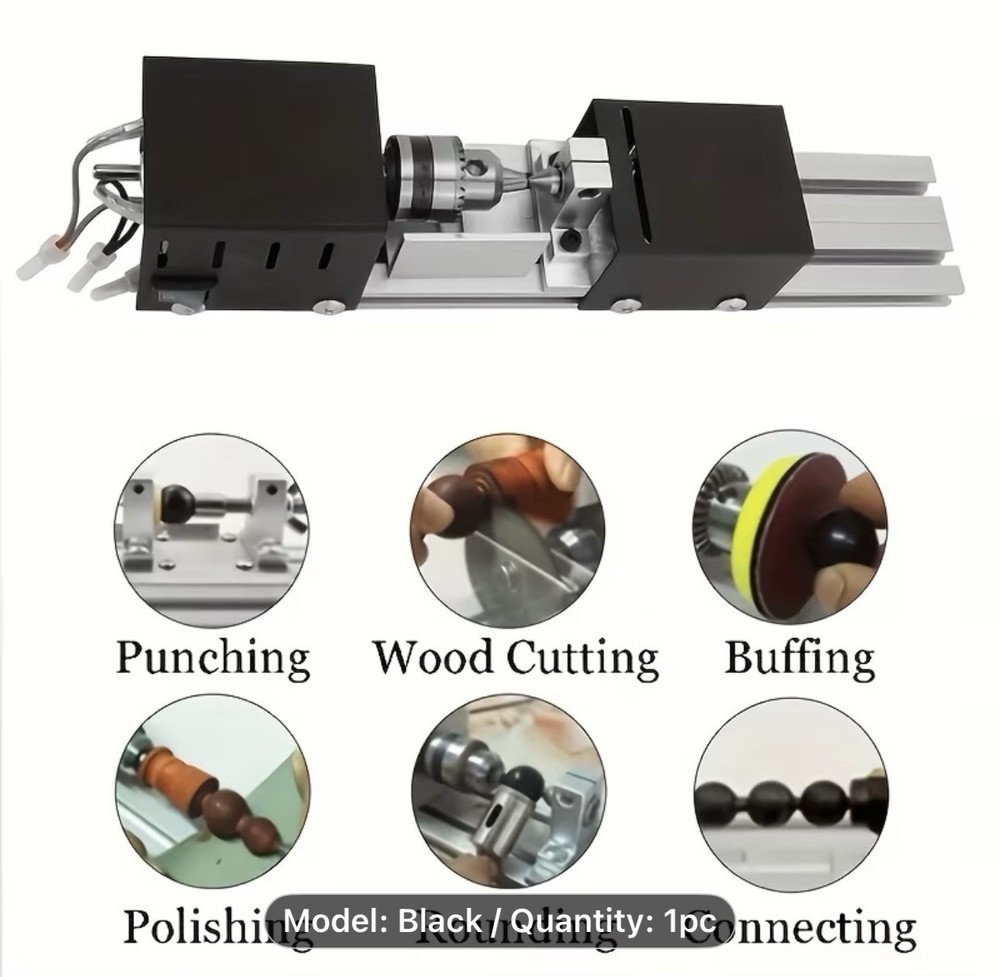 Mini Wood Lathe Machine Multi-Purpose Desktop Power Supports