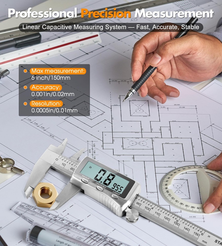 Digital Calipers Measuring Tool 6 Inch | Rechargeable Digital Vernier Caliper...
