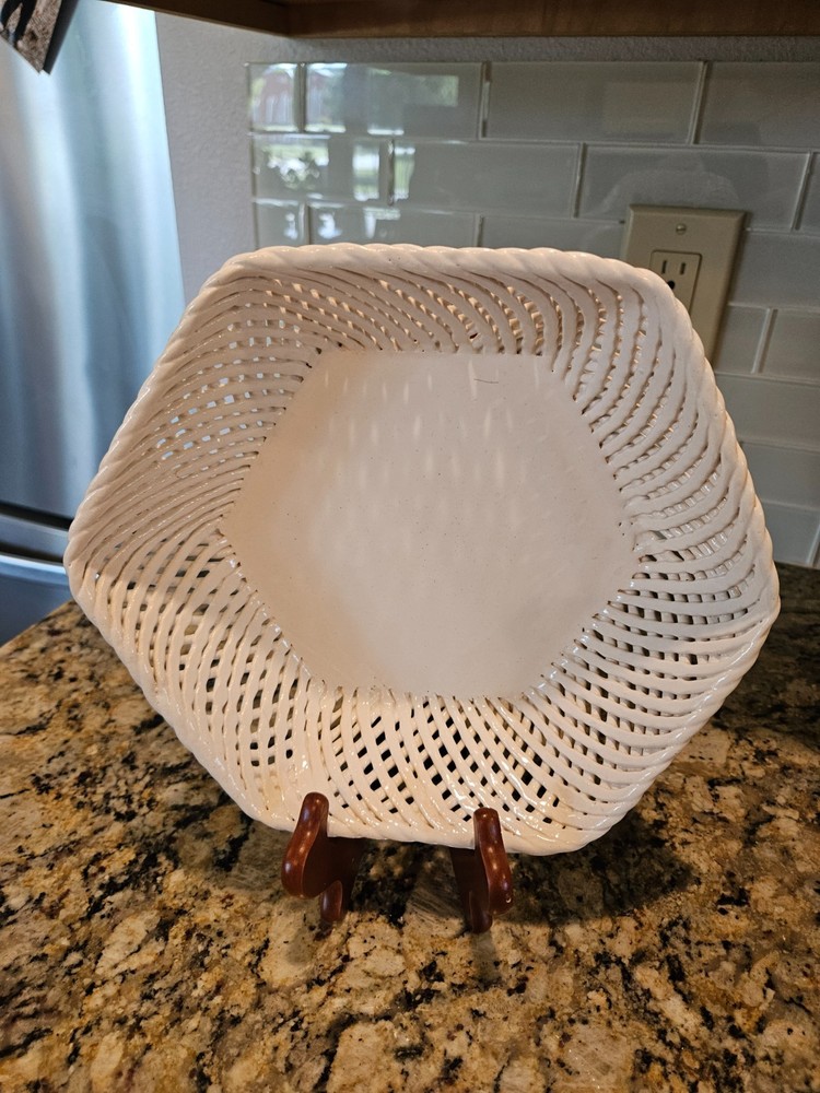 Lattice Style Ceramic Decorative Hexagon Dish - 9"X9.5" Hand Made