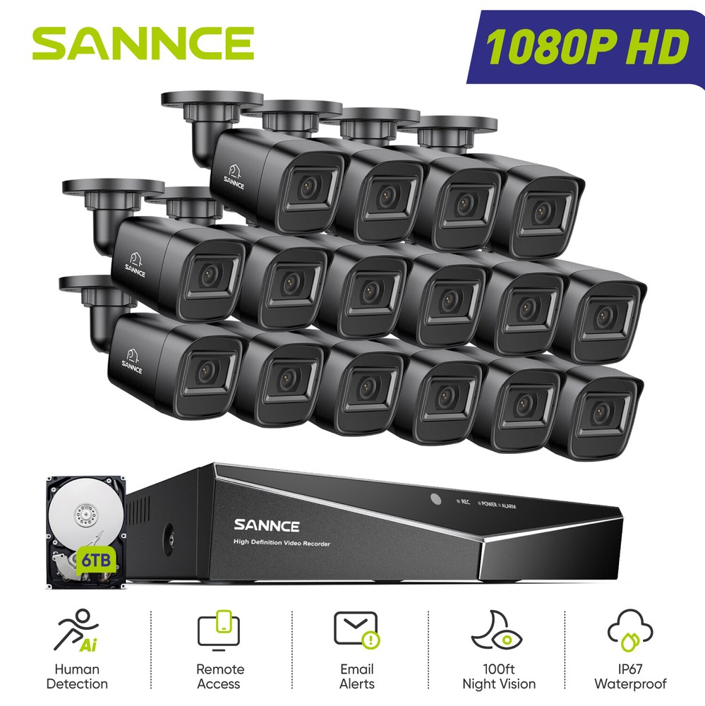 SANNCE 16CH 1080P DVR CCTV Security Camera System Outdoor Human Motion Detection