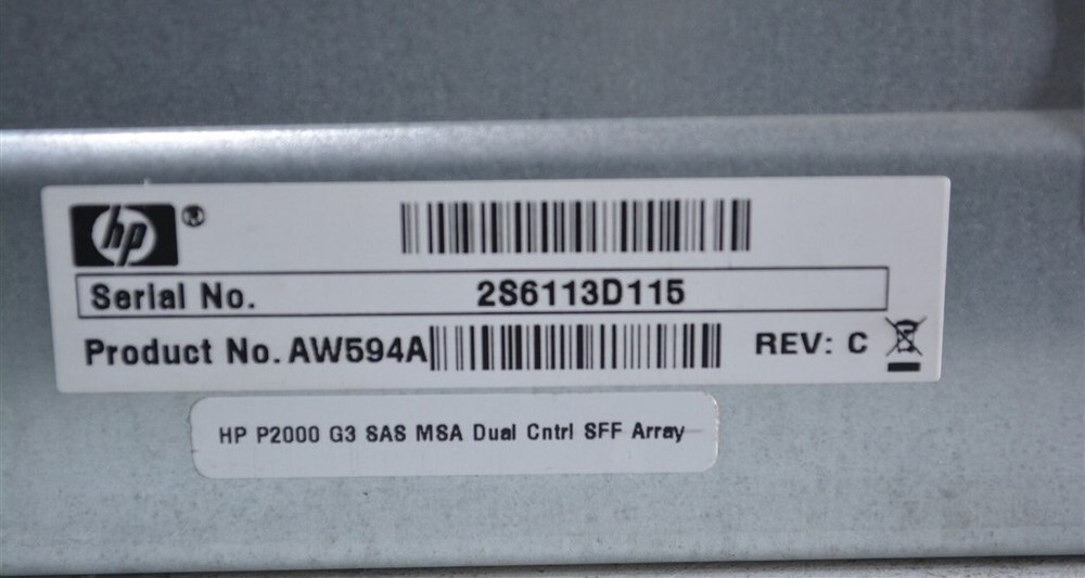HP P2000 G3 AW594A SAS Dual Controller SFF Modular Smart Array SEE NOTES
