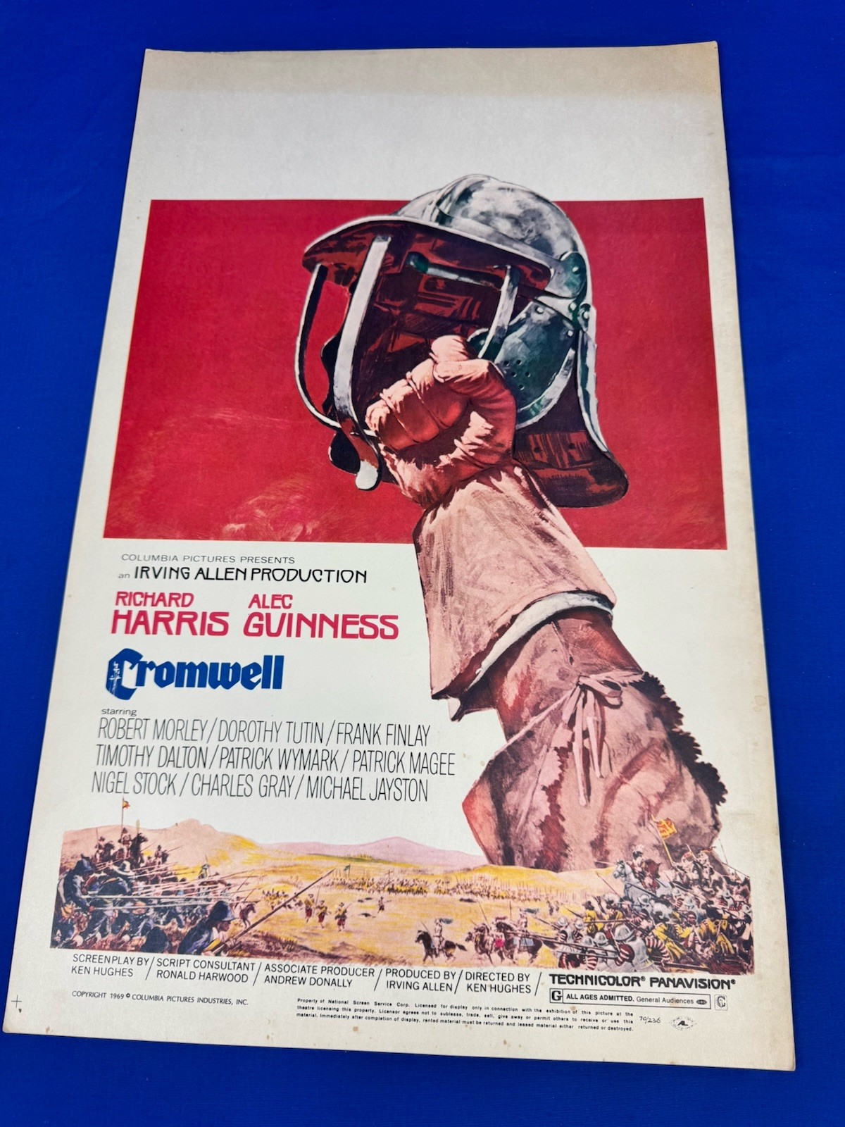 1969 Movie Poster, Card "CROMWELL" Starring Richard Harris, Alec Guinness 22x14"