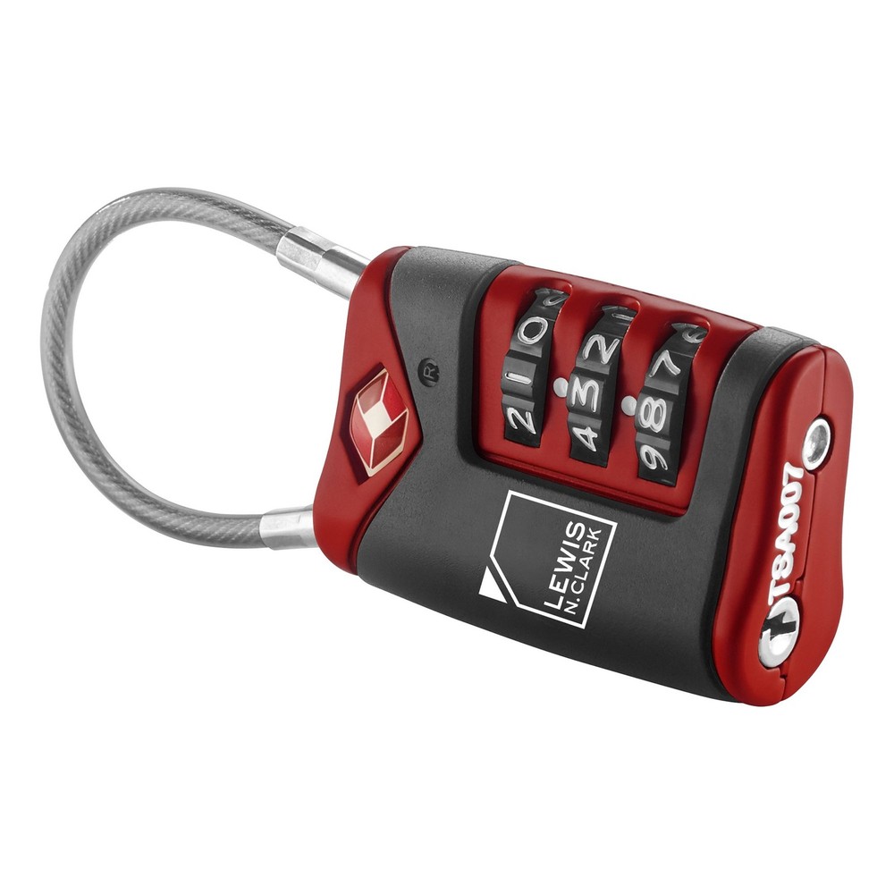 TSA-Approved Combination Luggage Lock With Steel Cable (2-Pack), Red, Size