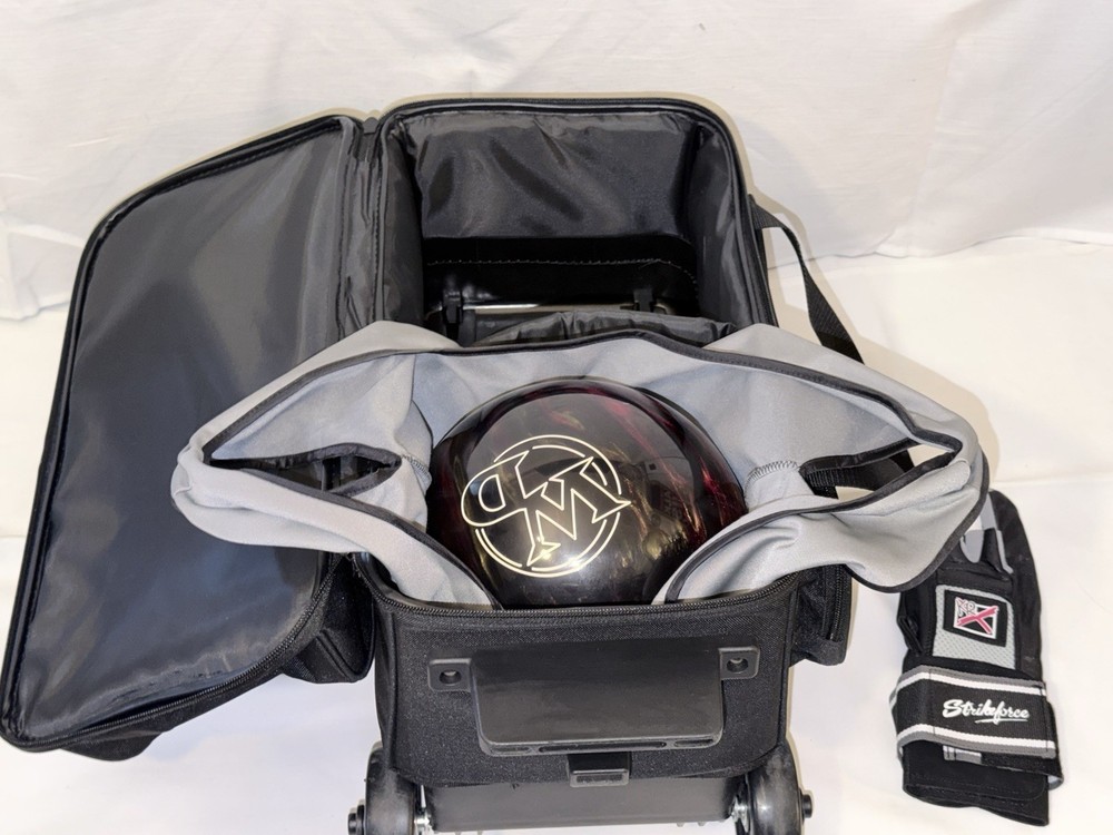 KR Strikeforce X 2-Ball Roller Bowling Bag Black Wheels Divider 3 Pockets