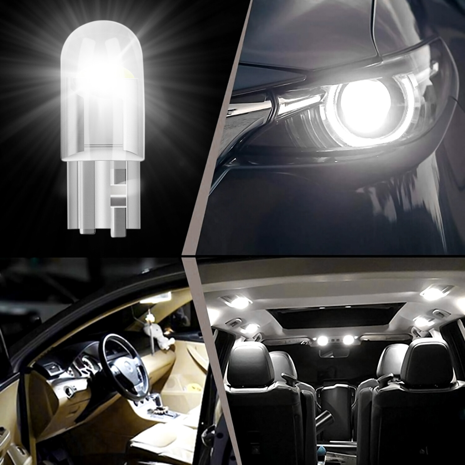 20X T10 194 168 W5W 2825 COB LED License Plate Interior Light Bulbs 6000K White