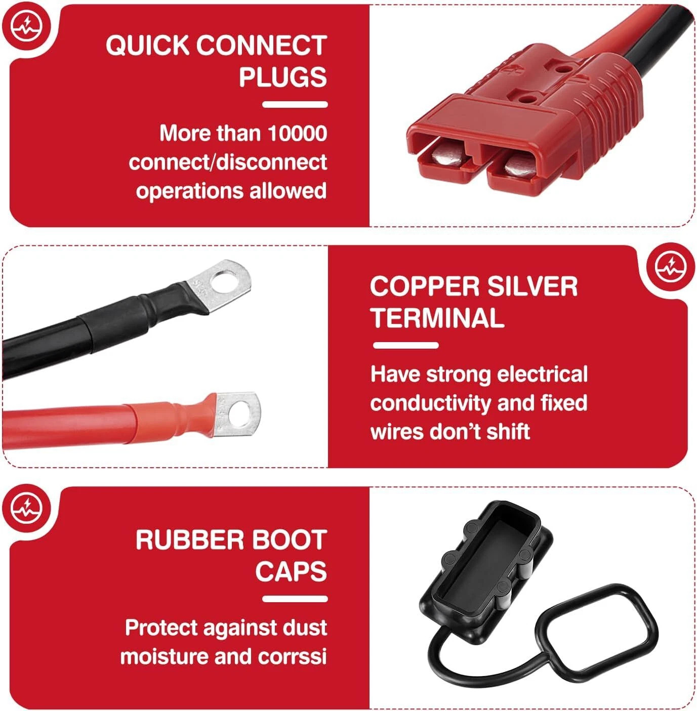 Heavy Duty 24 FT Quick ,Disconnect Winch Power Cable 2 Gauge 2 AWG Copper Wiring