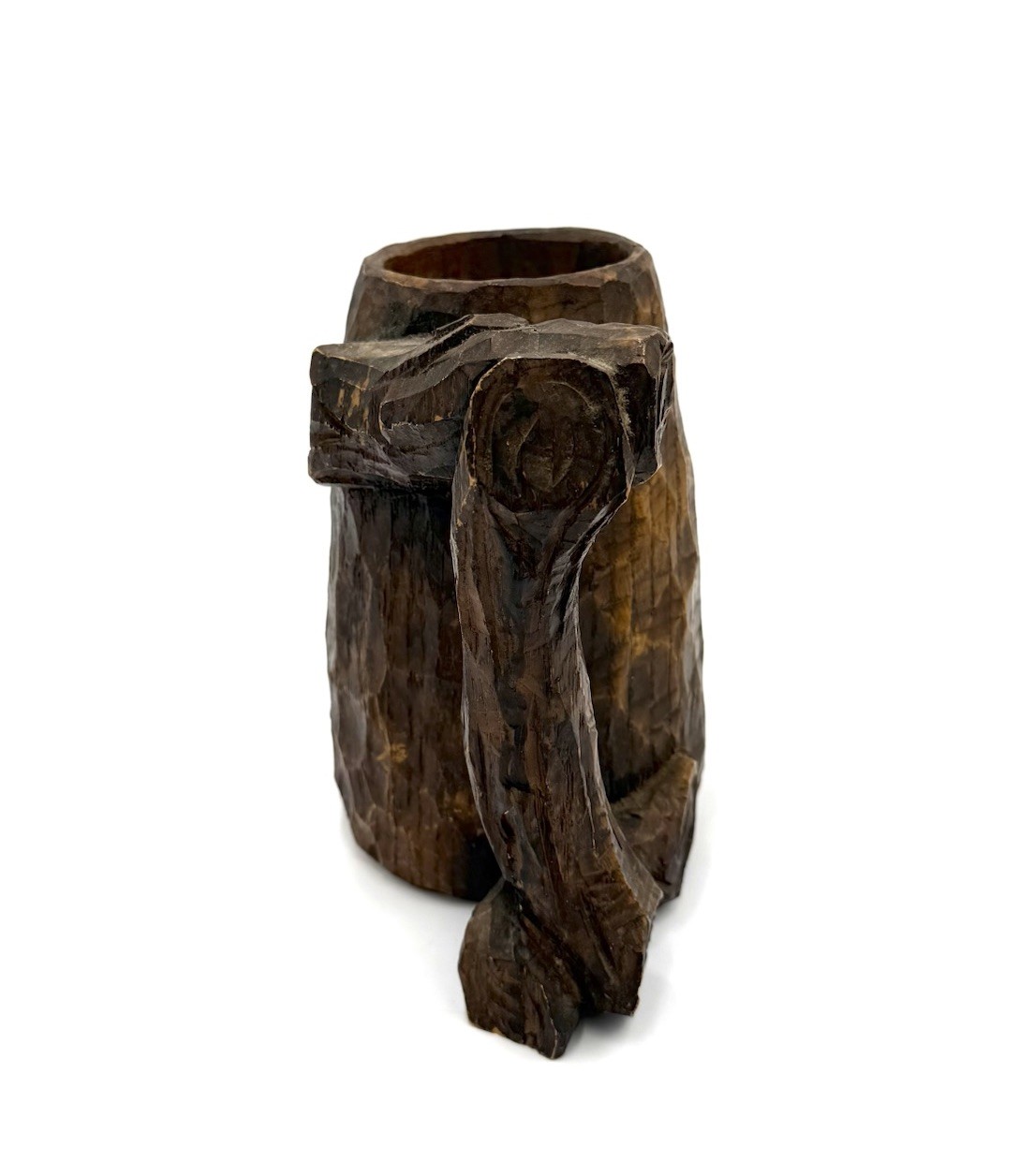 Hand Carved Wood Tankard Mug Lion Crest Rustic Medieval Decor