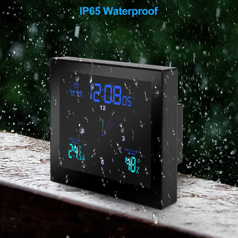 Digital Bathroom Clock Smart Temperature Humidity Meter Thermometer Waterproof