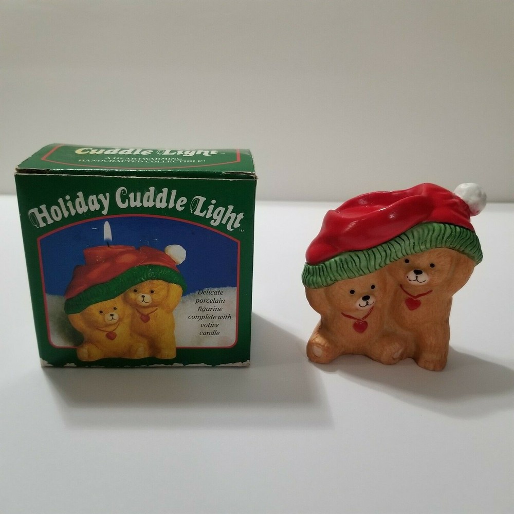 Holiday Cuddle Light Candle Bears wearing Red Stocking Hat