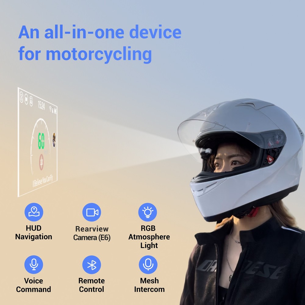 Motorcycle Helmet HUD E6 Head Up Display Bluetooth GPS CarPlay Android Auto