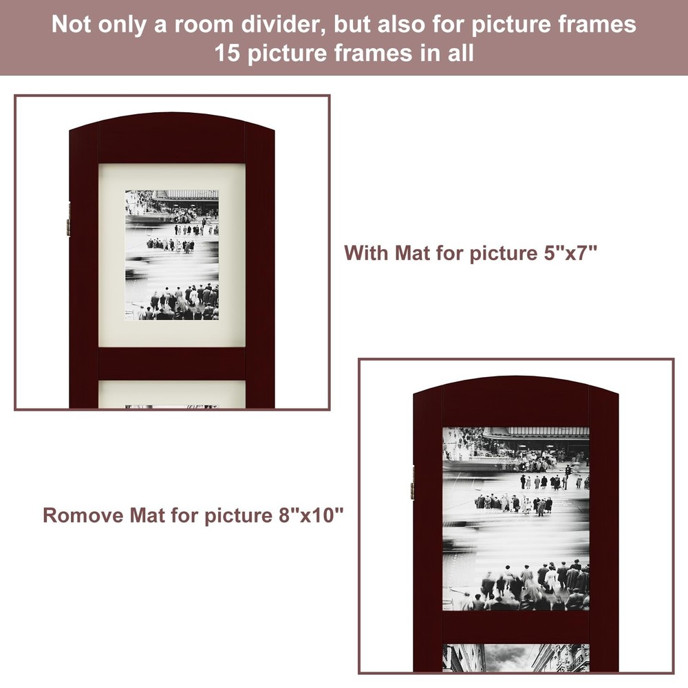SZQINJI 3 Panel Photo Room Divider Screen, Solid Wood Divider for Room Separa...