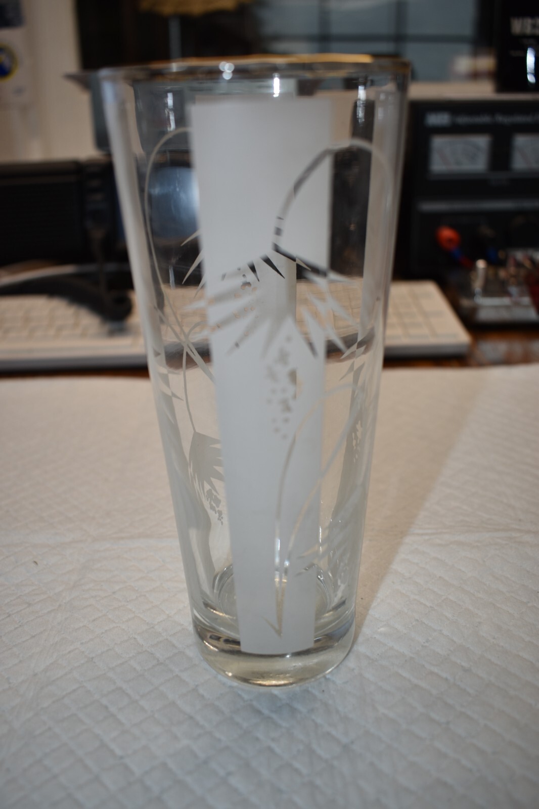 ✨Mid Century Modern C1955 Collins Glass With Atomic Flowers And Frosted Stripes