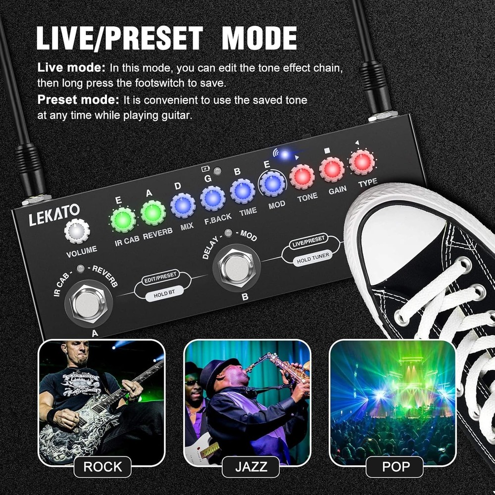 Compact Multi Effects Guitar Pedal - Bluetooth 5.0 & Rechargeable Convenience
