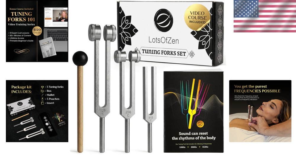 Complete Tuning Fork Kit - 3 Forks, Mallet, Pouch