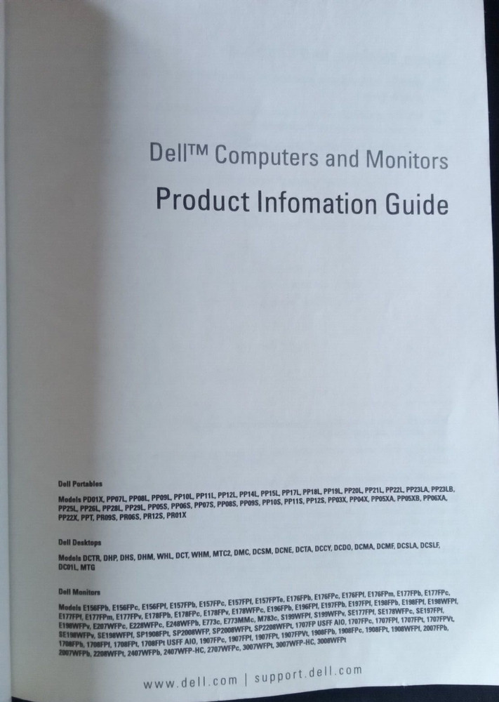 DELL COMPUTERS AND MONITORS PRODUCT INFORMATION GUIDE 2007