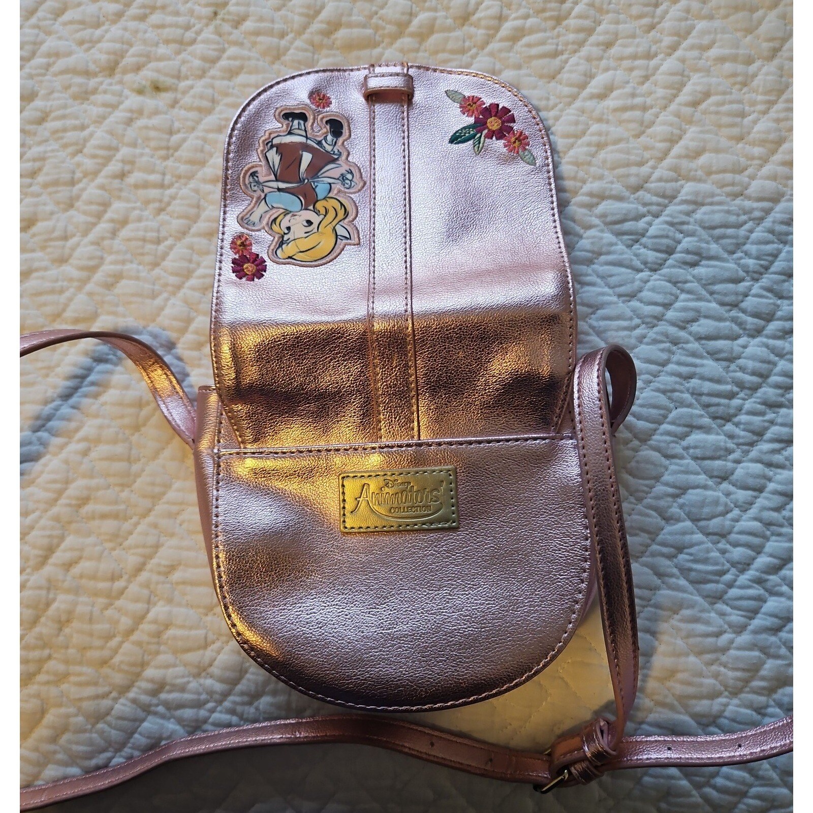 Disney Princess Aurora Crossbody Bag Metallic Pink Floral Girl's Purse