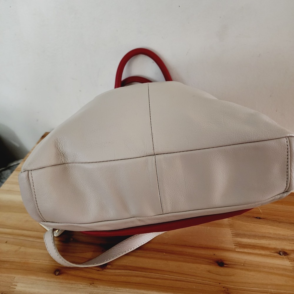 EMMA FOX Beige Red Soft Leather strap Replacements Foldover Handbag Purse