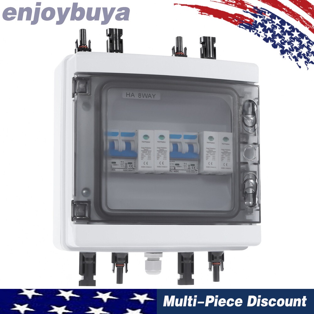 2 Strings Solar Combiner Box FIT Solar Panel Disconnect Switch Circuit Breaker