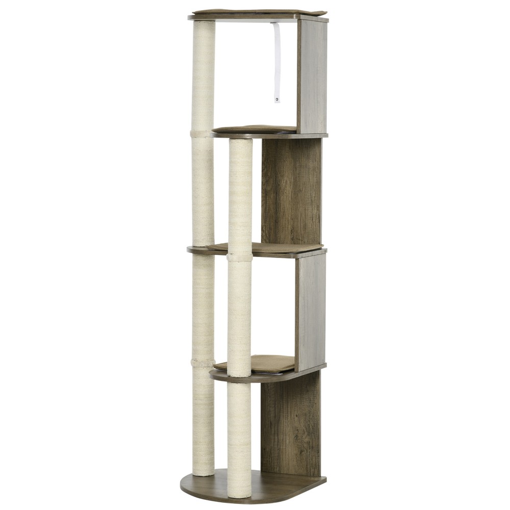 65" Corner Modern Cat Tree Tall for Climbing with Scratching Posts