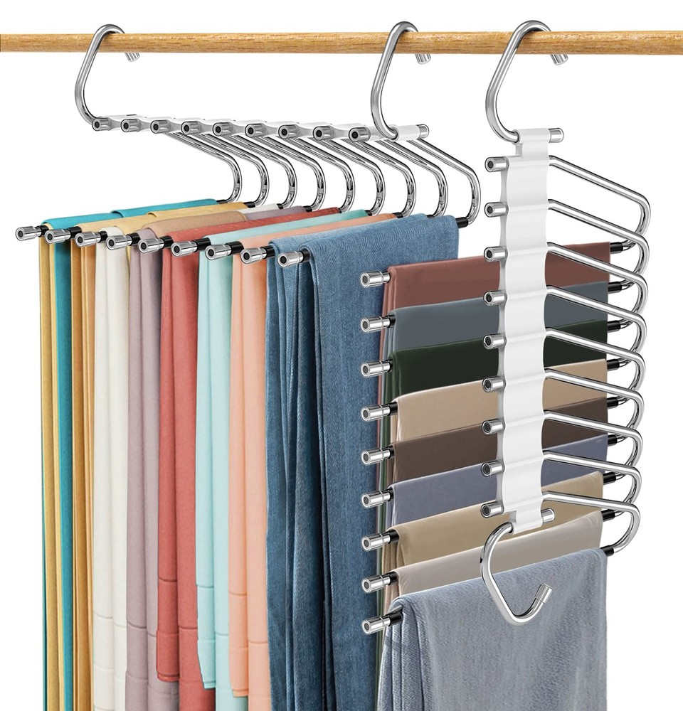 Upgrade 9 Layers Pants Hangers Space Saving, 2 Pack 2 Pack, Creamy White