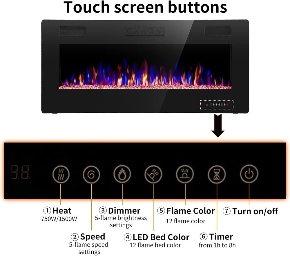 Electric Fireplace 36'' with Remote with Adjustable Flame Brightness & Speed
