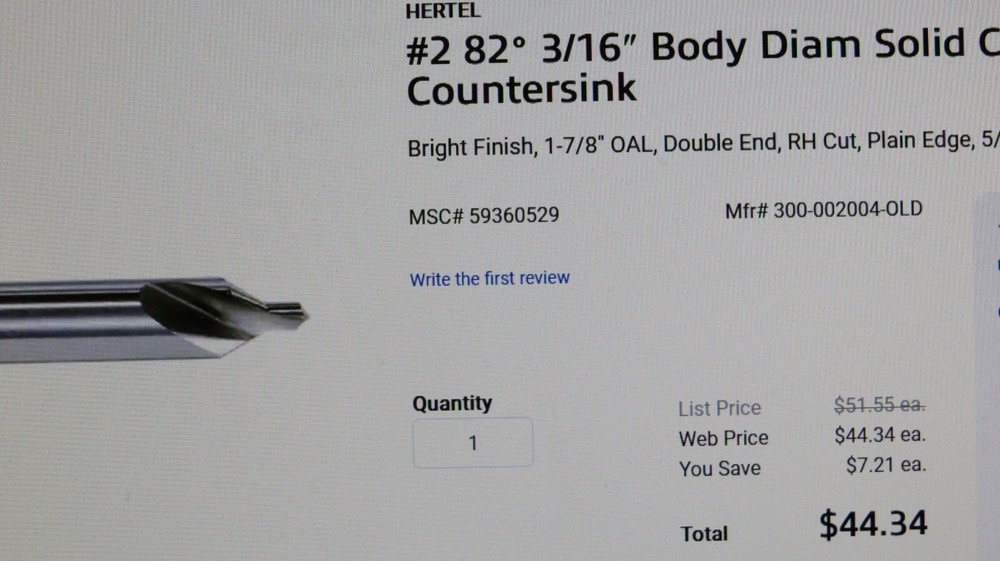 HERTEL #2 82º 3/16" BODY DIAM SOLID CARBIDE COMBO DRILL & COUNTERSINK**2-PACK**