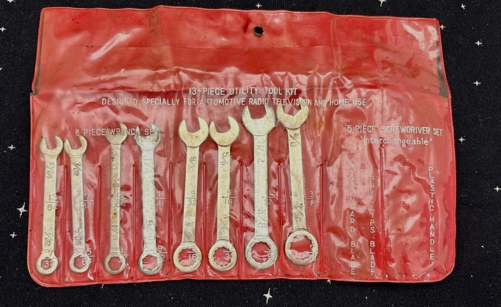 VTG 8 Piece Combination Wrenches Japan Screwdrivers Missing W/Plastic Case