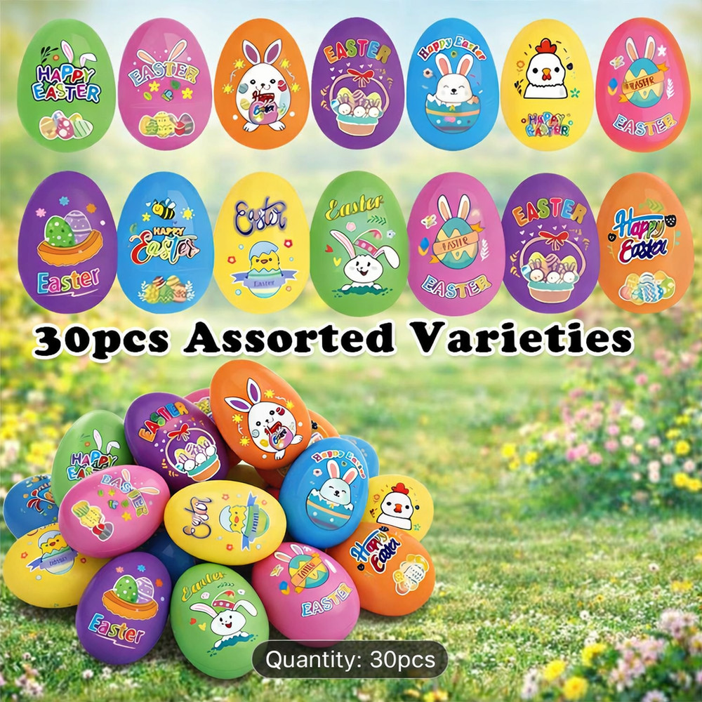 30 Set Plastic Easter Egg Shells with Removable Lids, Perfect As Easter Party