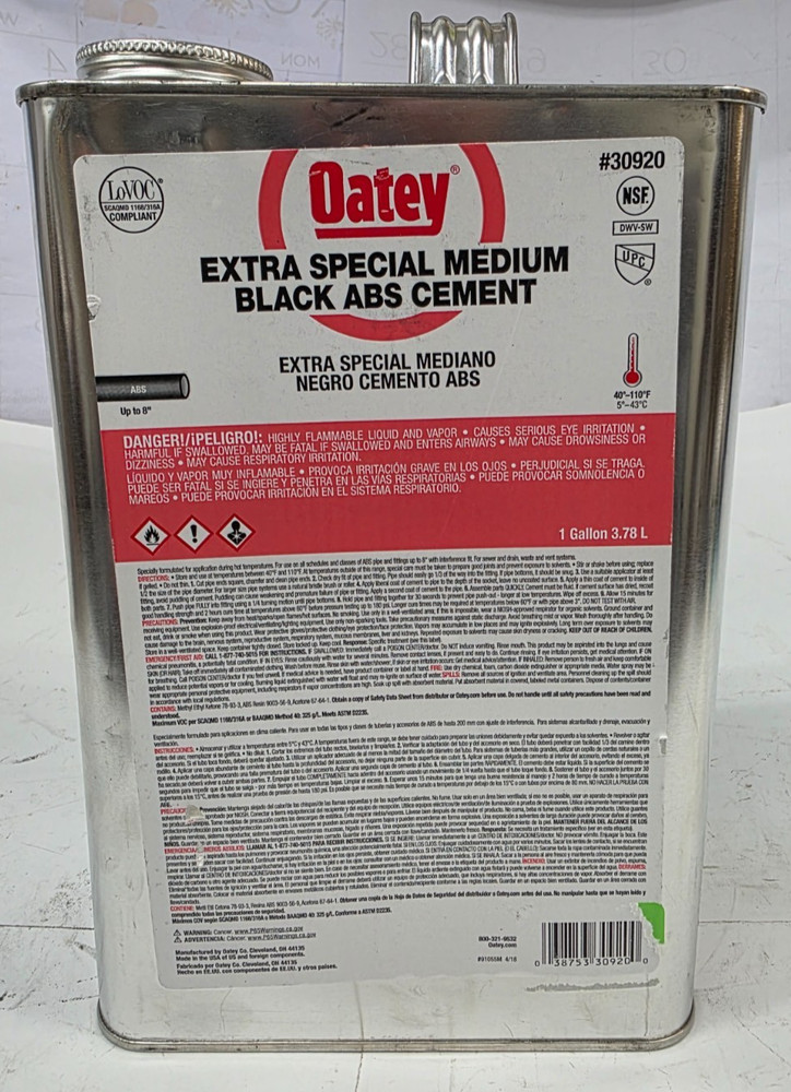 Oatey 30920 1 Gallon Plastic Black Pipe Cement