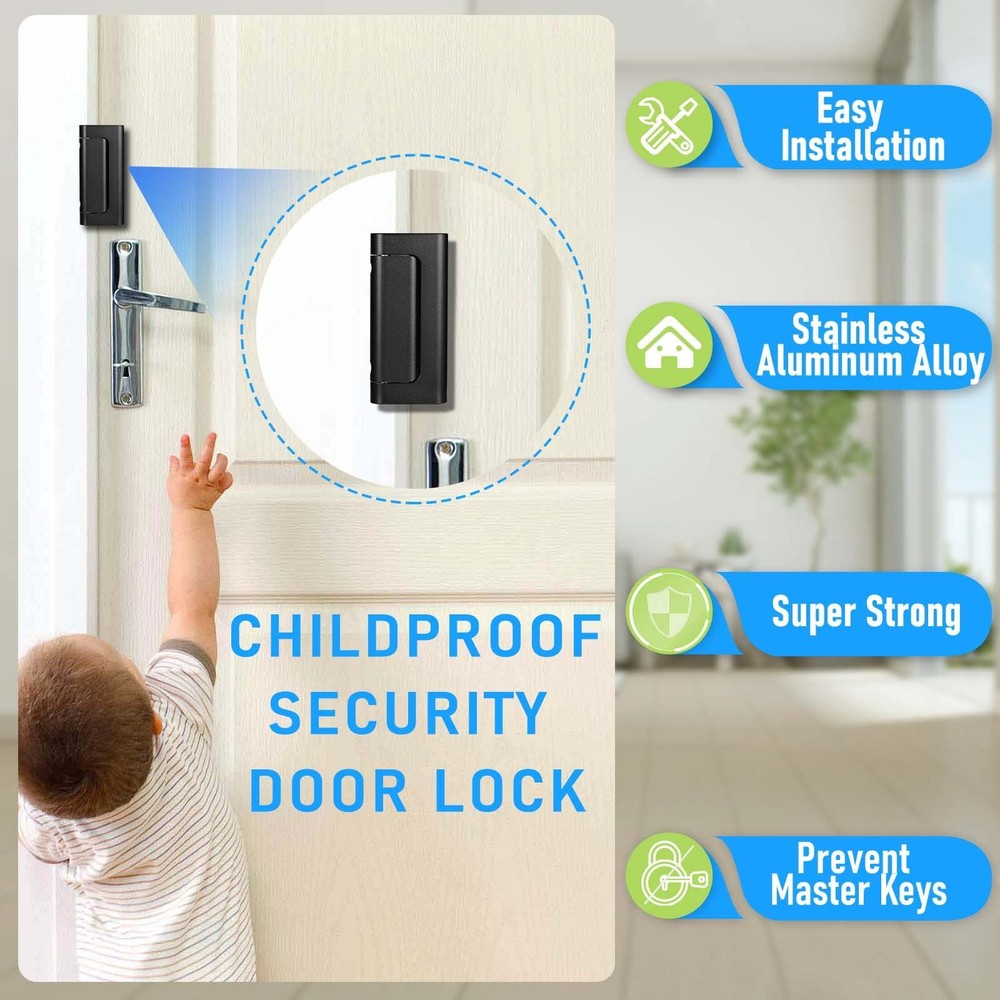 Steinwhale 2Pack Home Security Door Reinforcement Lock, 3 Inch, Black