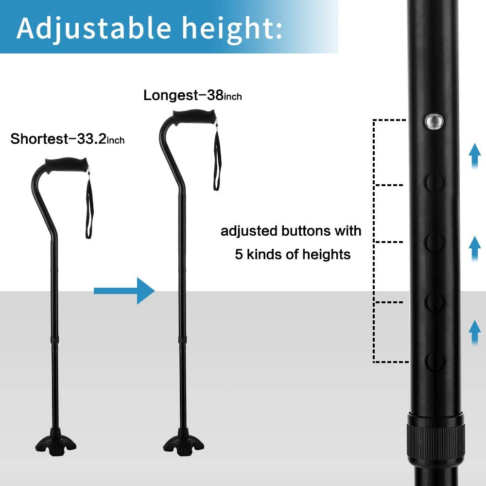 LIXIANG Foldable Offset Walking Cane Floral Printed 5-Level Adjustable Height