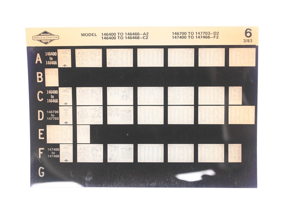 OEM Briggs & Stratton 6 Model Info Rev:3/83 Microfiche