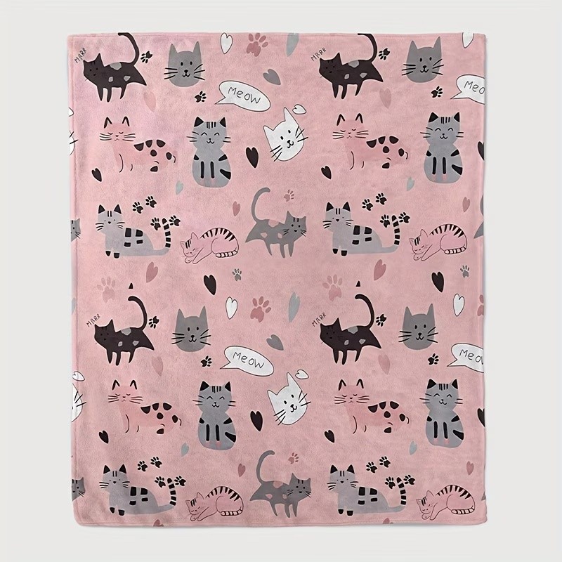 Cozy Cat-Themed Flannel Throw Blanket