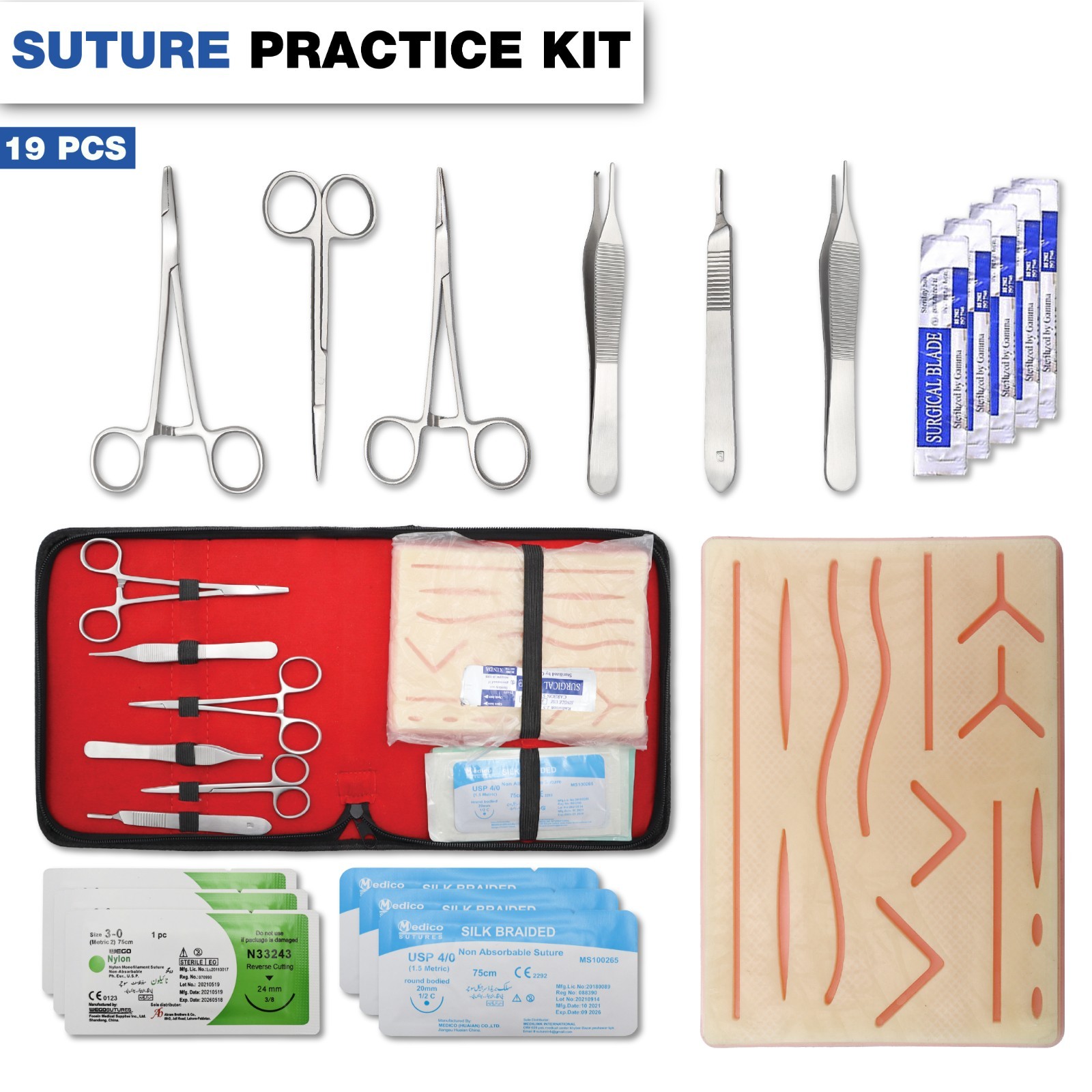 Complete Practice Student Suture Kit for Medical Students Training Kits 19 Pcs
