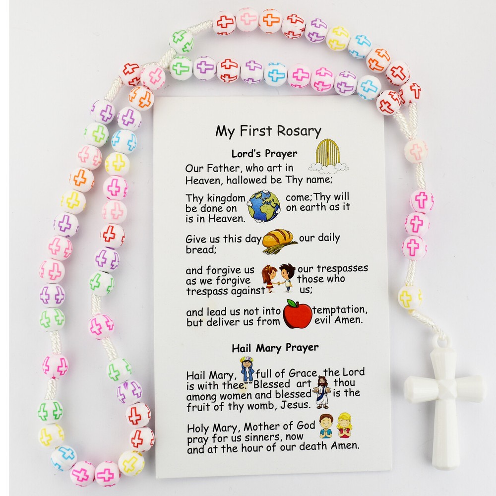 Kid's Multi Color Rosary with My First Rosary Prayer Card with the Lord's Prayer