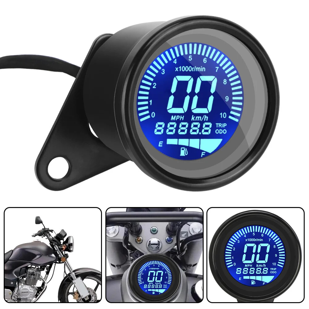 Universal Fuel Meter LED LCD Tachometer Indicator Motorcycle Digital Speedometer