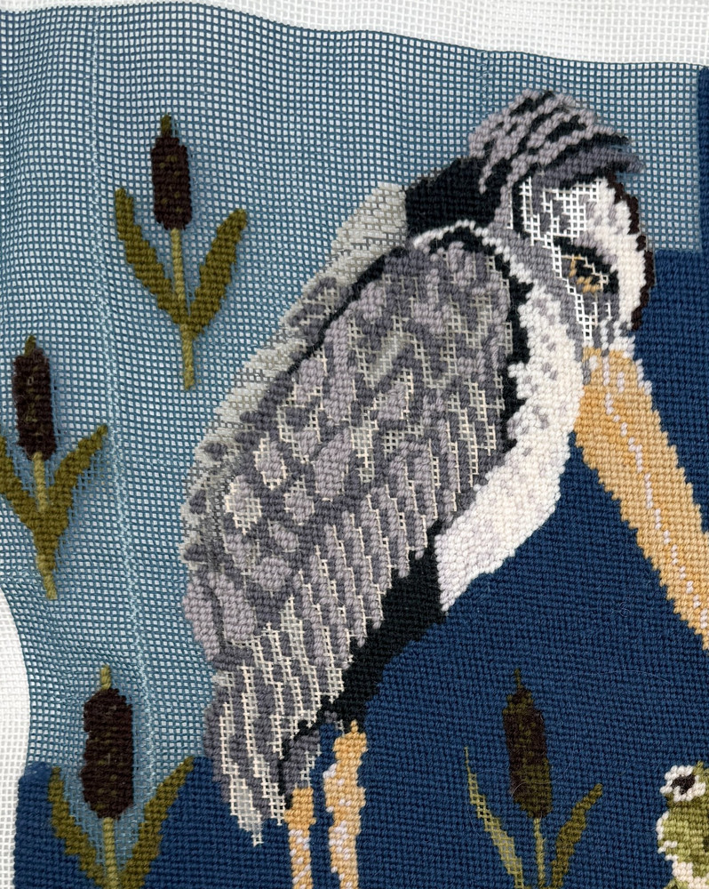 Beth Russell Frog & Stork Almost Completed Needlepoint Canvas Panel De Morgan