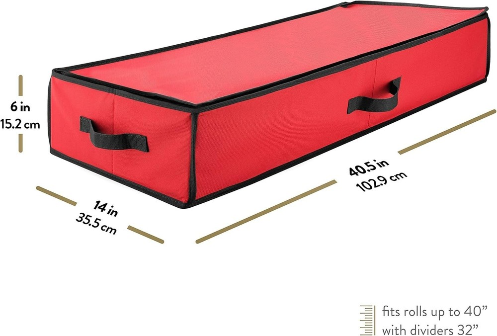 Space-Saving 600D Oxford Gift Wrap Organizer with Clear Pockets - Red/Black