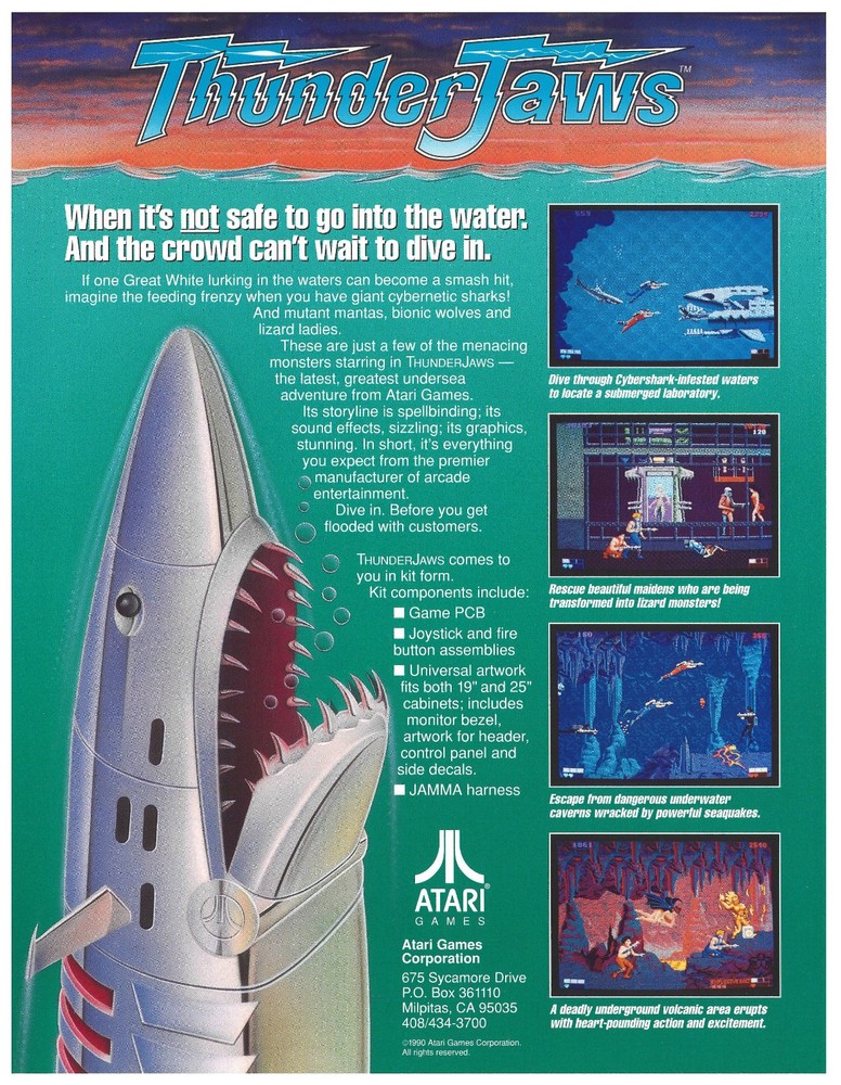 Thunder Jaws Atari Video Arcade Flyer / Brochure / Ad - Excellent