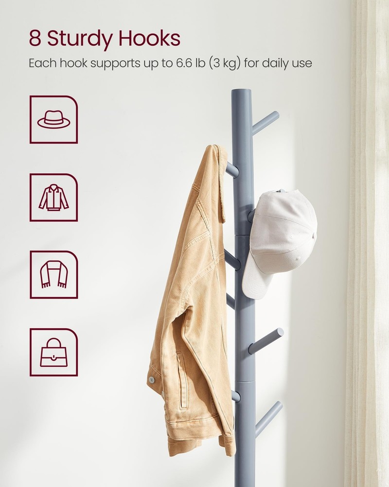 VASAGLE Solid Wood Coat Rack, Free Standing Coat Rack, Tree-Shaped Coat Rack