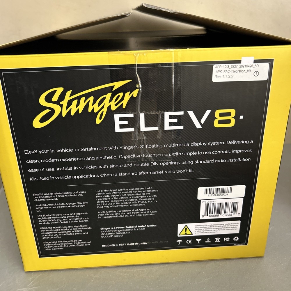 Stinger ELEV8 UN-1880 8" Touchscreen Multimedia Receiver/ Display System
