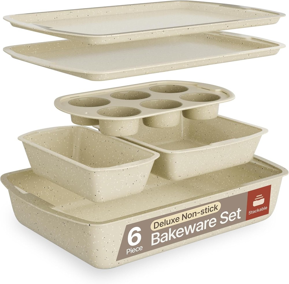 Bakken Swiss Bakeware Set – 6 Piece – Stackable Deluxe Non-Stick Baking Pans