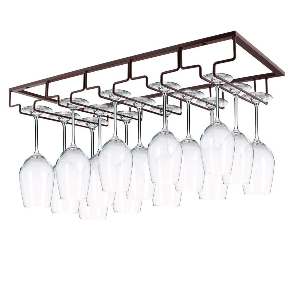 5 Rows Wine Glasses Rack Under Cabinet Stemware Rack for Cabinet Kitchen
